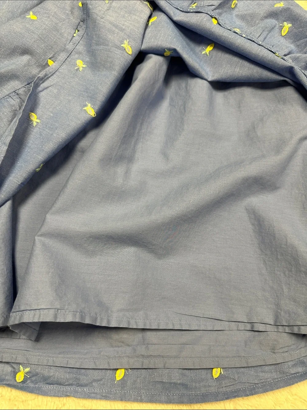 Girls cat & Jack blue / embroidered lemons fully lined summer dress XL 14 EUC!